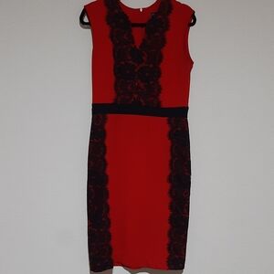 Chic Gabby Skye Red Dress with Black Lace Accents Size 10